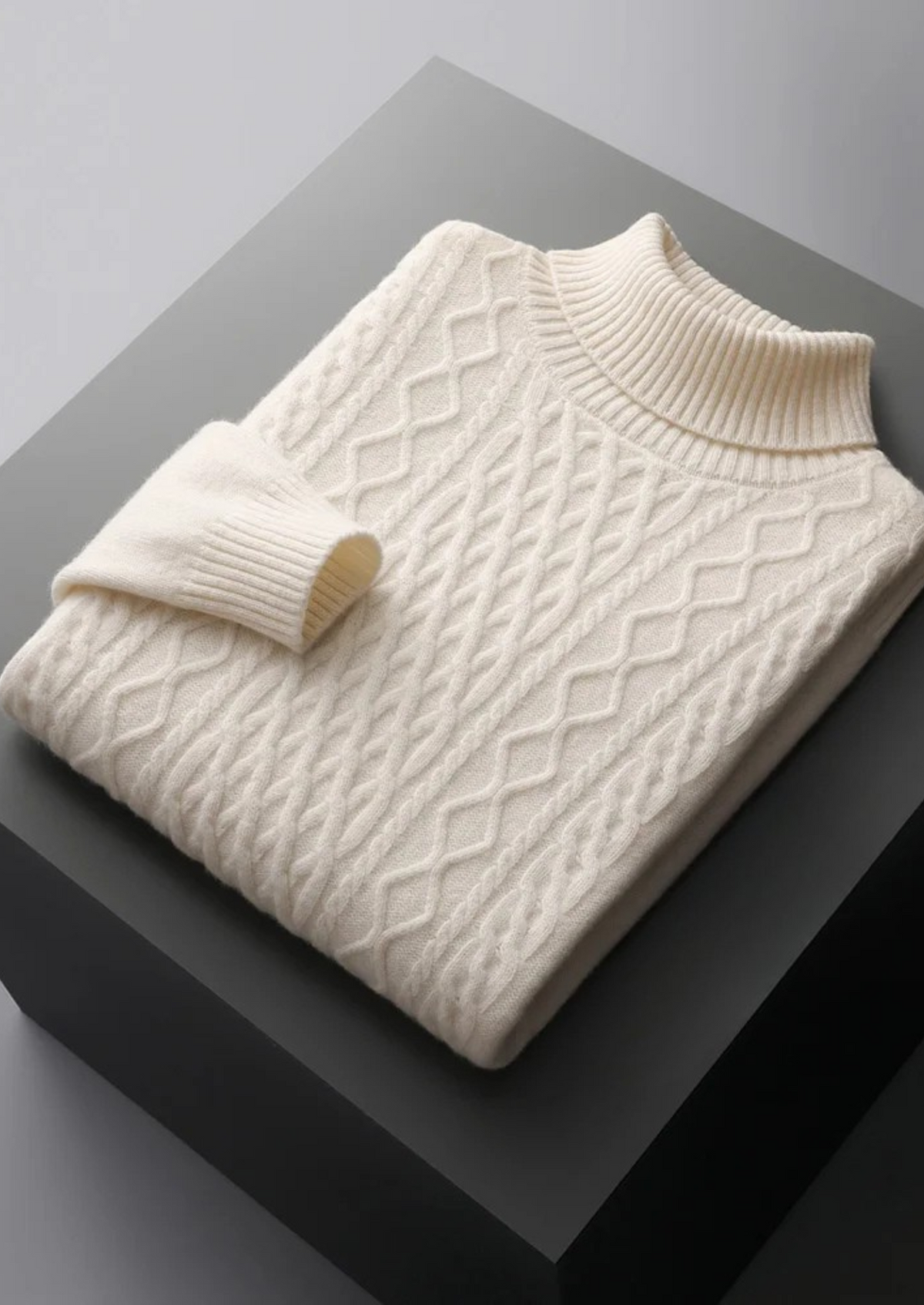 Bolzano Cable-Knit Rollneck in Cream White