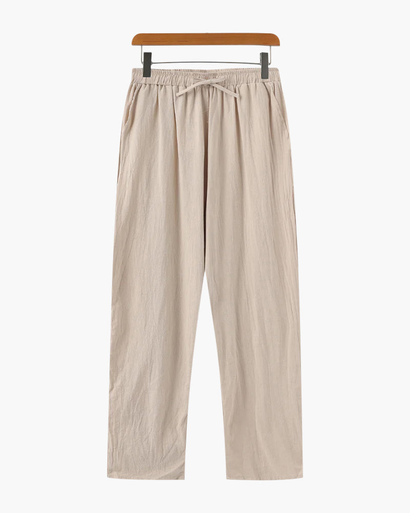 Riviera Linen Drawstring Trousers in Beige
