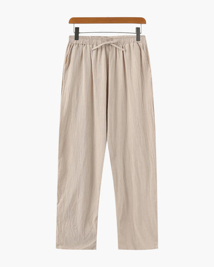 Riviera Linen Drawstring Trousers in Beige