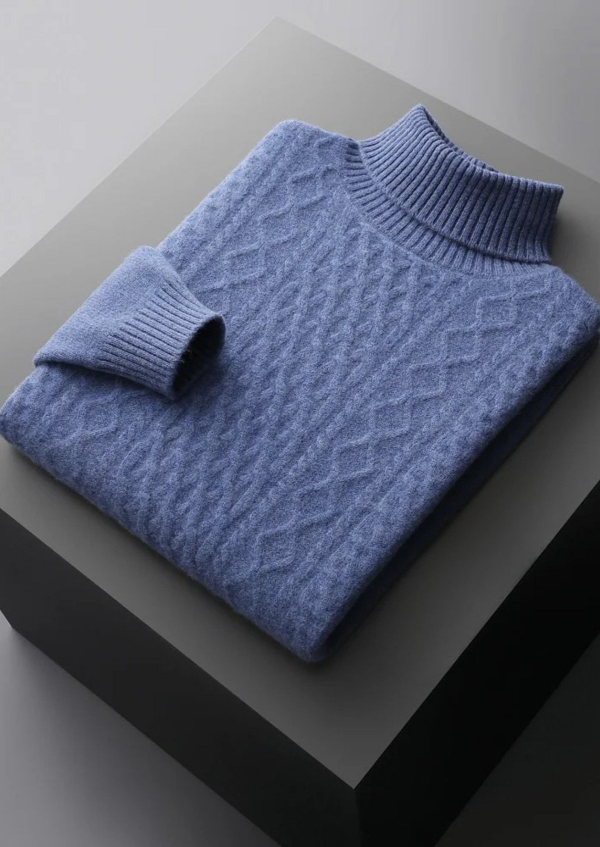 Bolzano Cable-Knit Rollneck in Light Blue