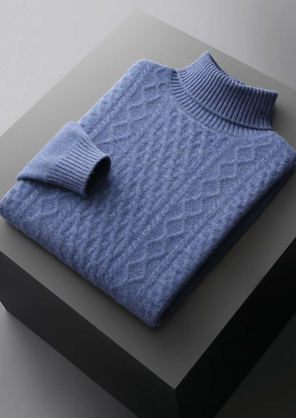 Bolzano Cable-Knit Rollneck in Light Blue