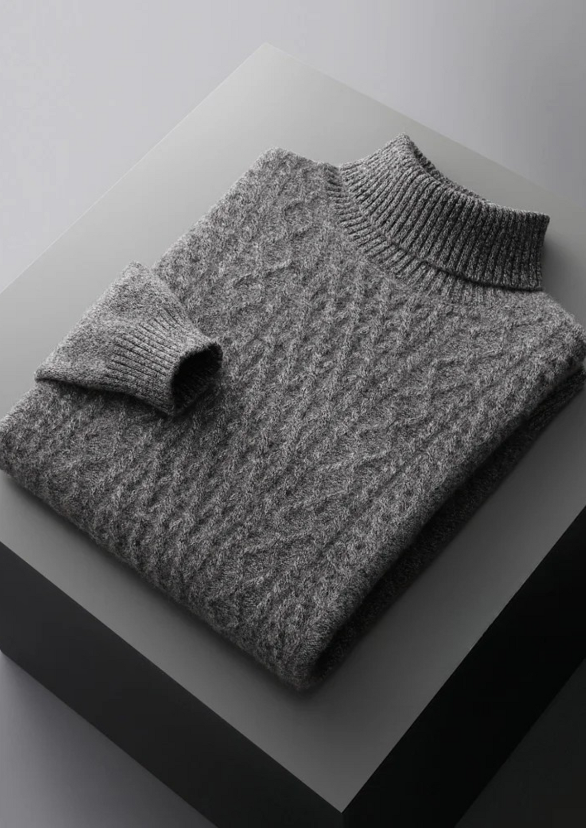 Bolzano Cable-Knit Rollneck in Dark Gray