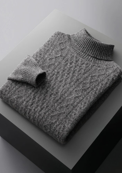 Bolzano Cable-Knit Rollneck in Dark Gray