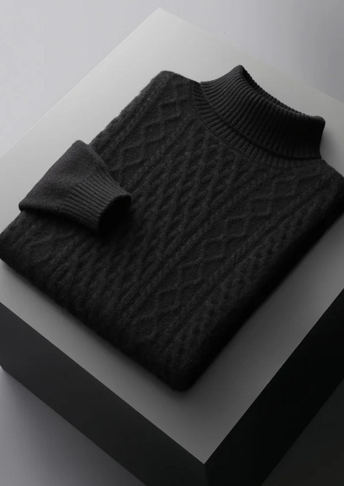 Bolzano Cable-Knit Rollneck in Black