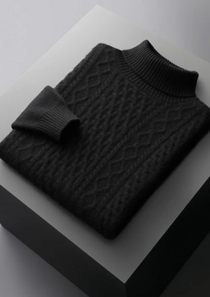 Bolzano Cable-Knit Rollneck in Black