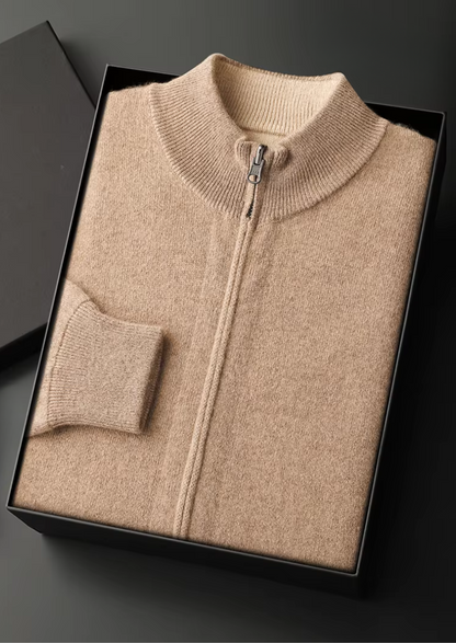 Cortina Merino Zip Cardigan in Beige
