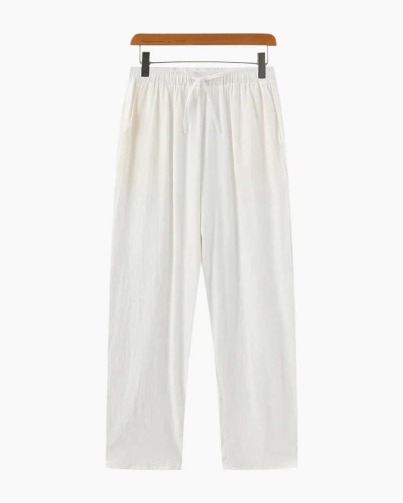 Riviera Linen Drawstring Trousers in White