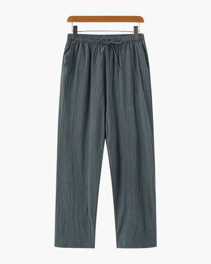Riviera Linen Drawstring Trousers in Green