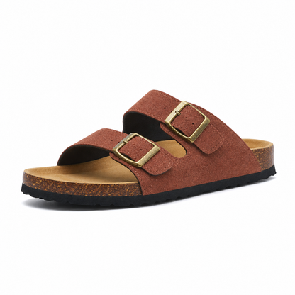 Siena Suede Two-Strap Sandal in Chestnut