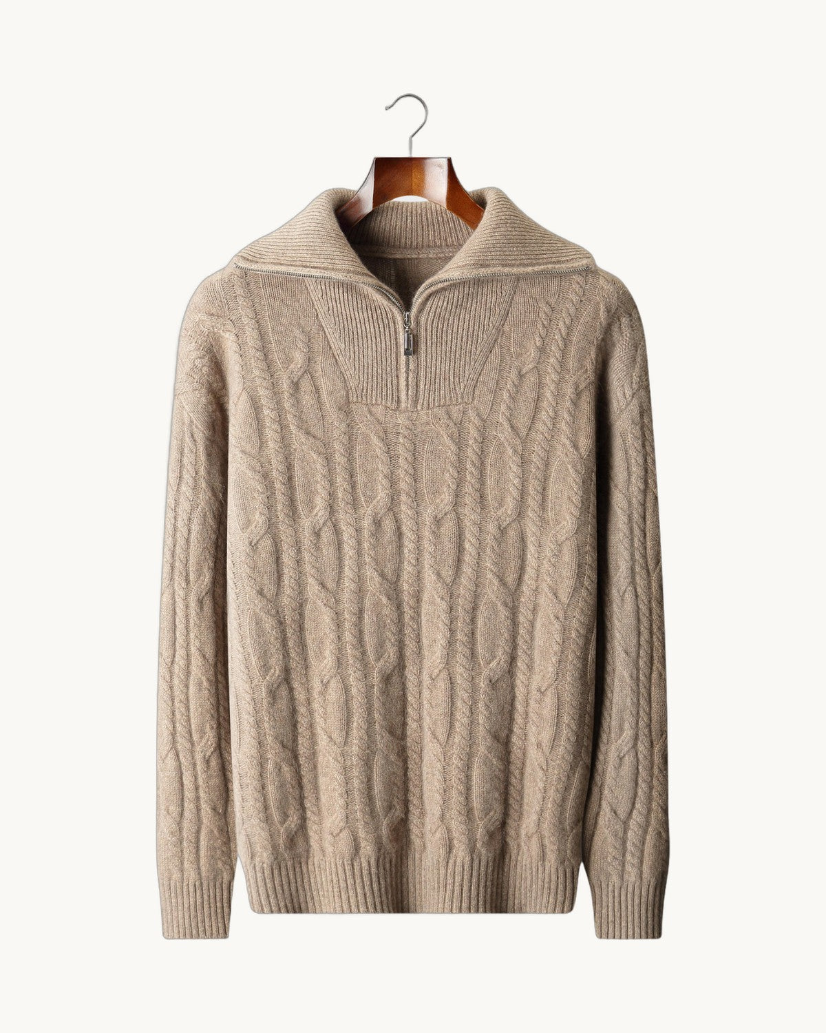 Aosta Cashmere Cable Half-Zip in Beige