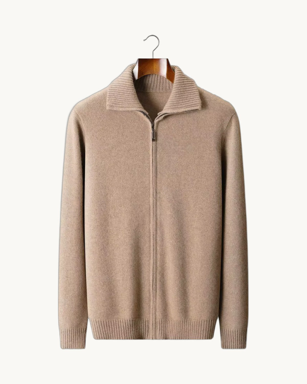 Asiago Cashmere Funnel Neck Cardigan in Beige