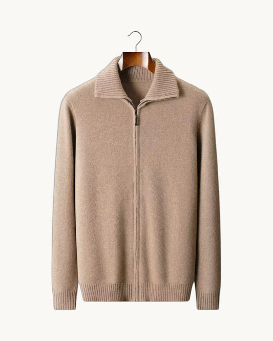 Asiago Cashmere Funnel Neck Cardigan in Beige