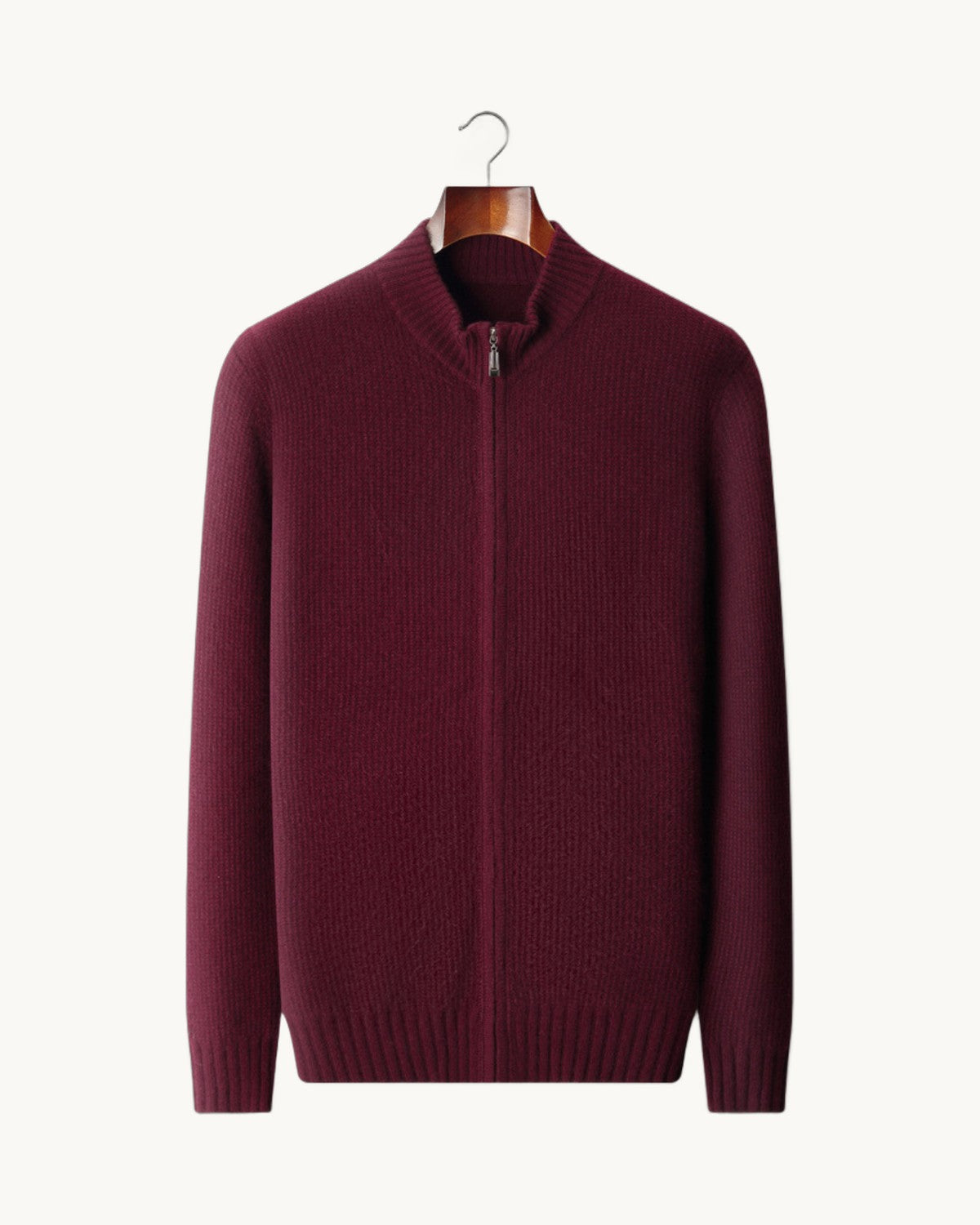 Belluno Cashmere Ribbed Zip Cardigan in Burgundy
