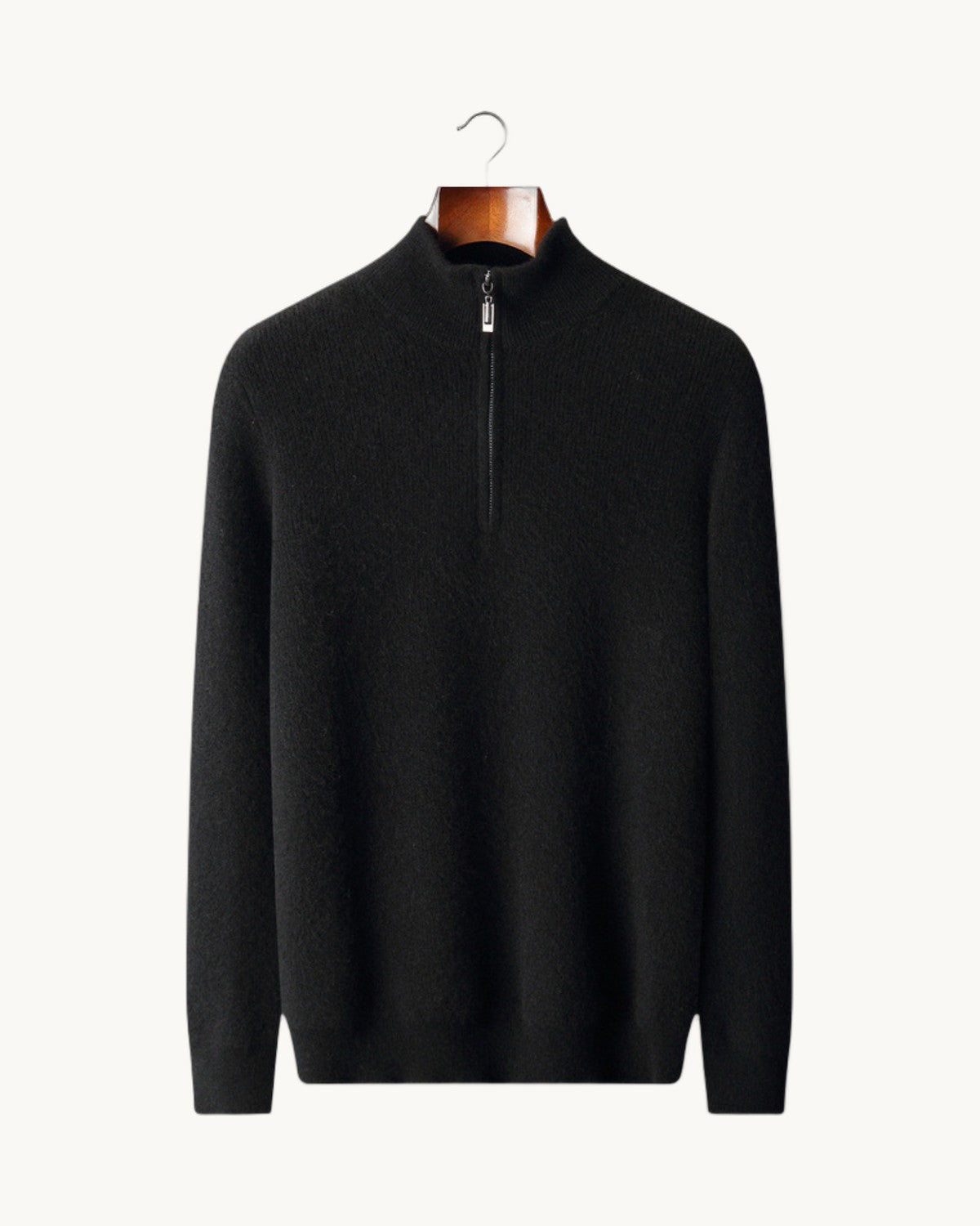 Bergamo Cashmere Ribbed Half-Zip in Black