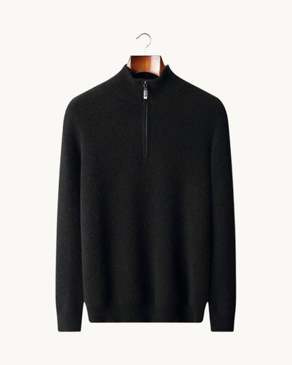 Bergamo Cashmere Ribbed Half-Zip in Black