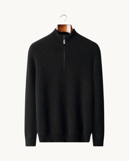 Bergamo Cashmere Ribbed Half-Zip in Black