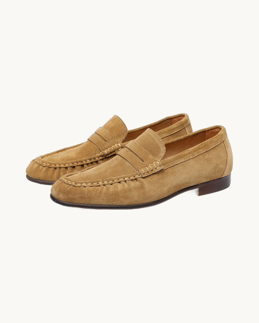 Genova Suede Penny Loafer in Caramel