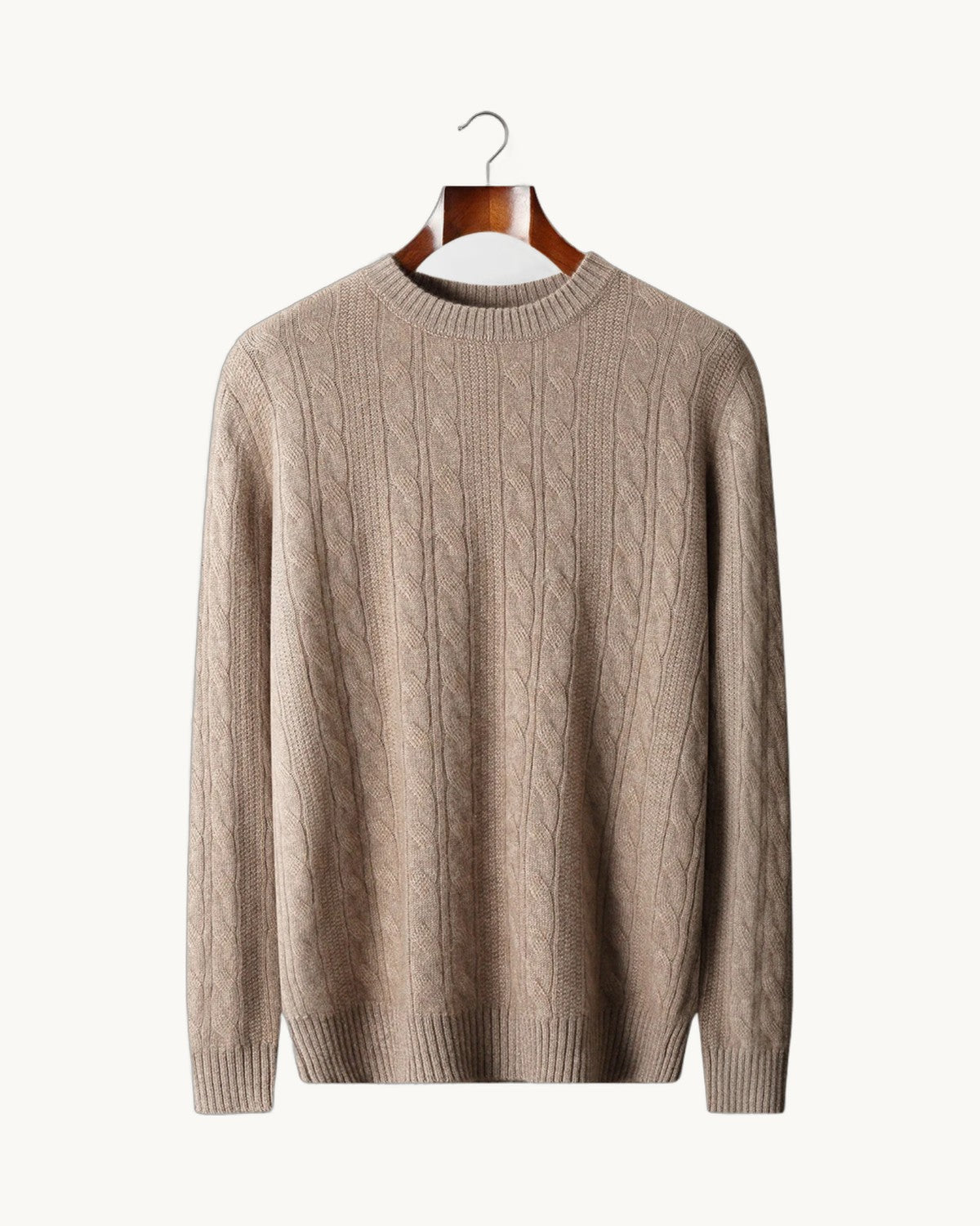 Lecco Merino Cable Crewneck in Beige