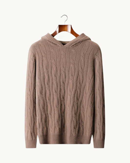 Livigno Cashmere Cable Hoodie in Beige