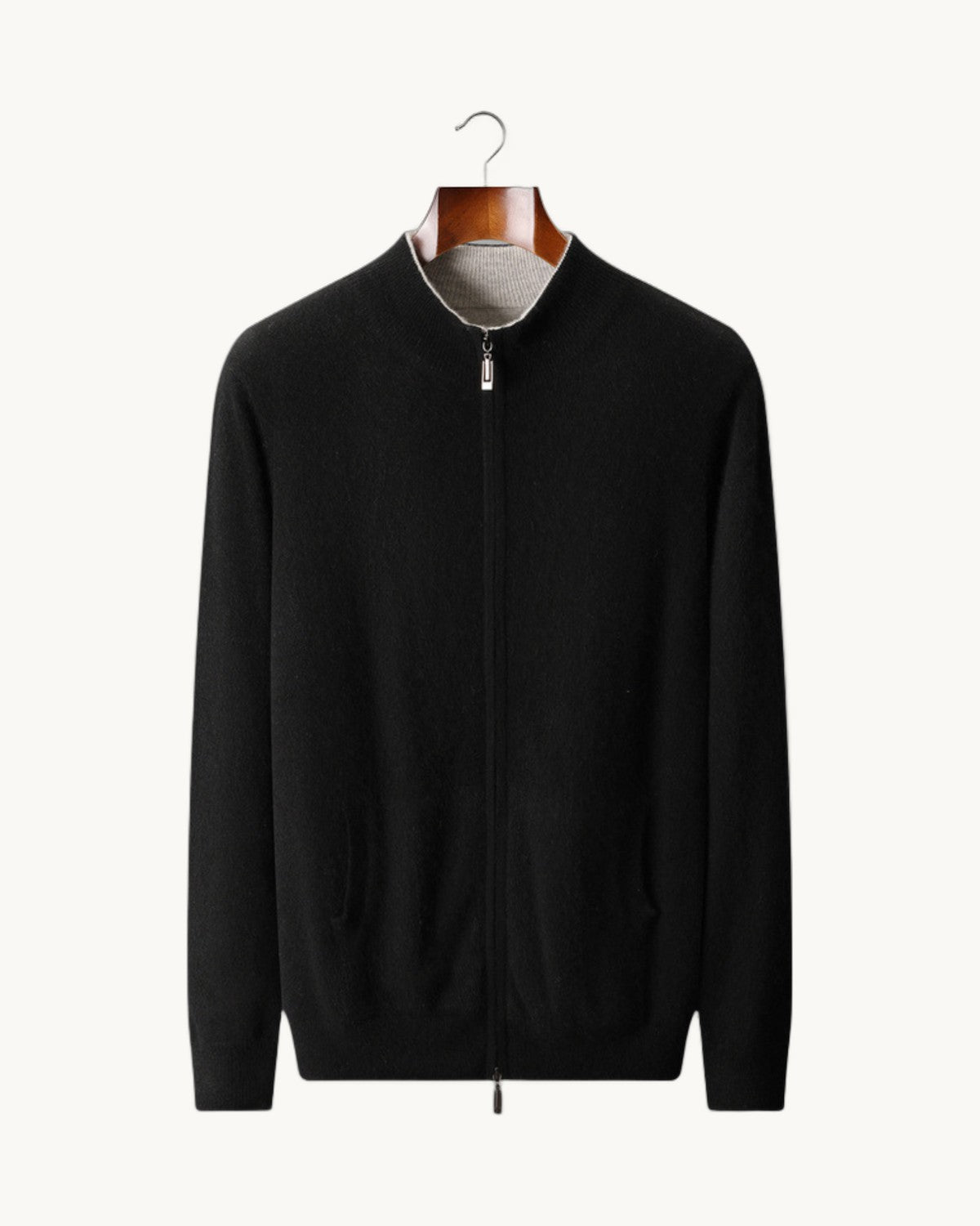 Merano Cashmere Two-Way Zip Cardigan in Black