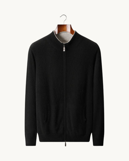 Merano Cashmere Two-Way Zip Cardigan in Black