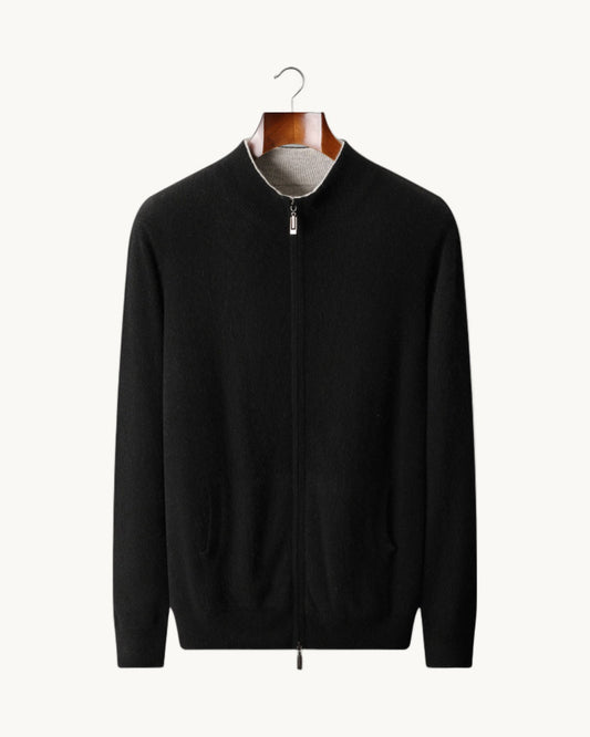 Merano Cashmere Two-Way Zip Cardigan in Black