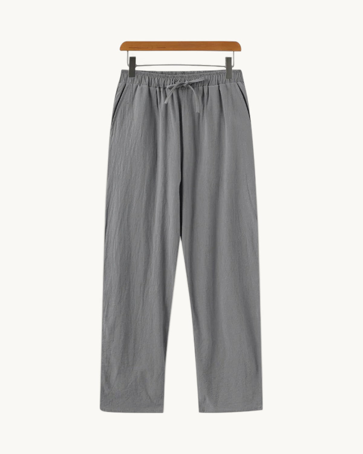Riviera Linen Drawstring Trousers in Gray