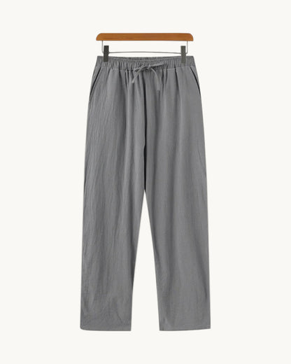 Riviera Linen Drawstring Trousers in Gray