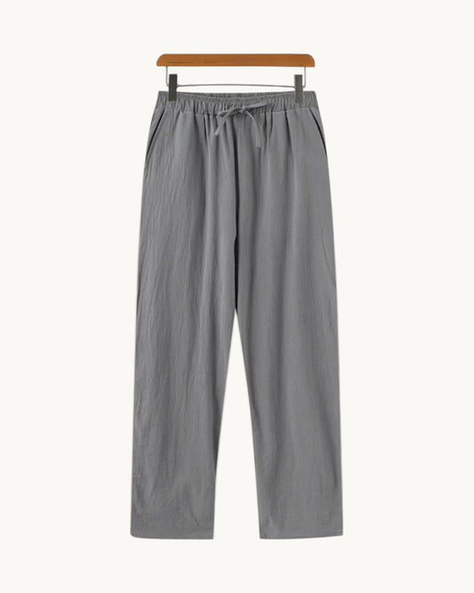 Riviera Linen Drawstring Trousers in Gray