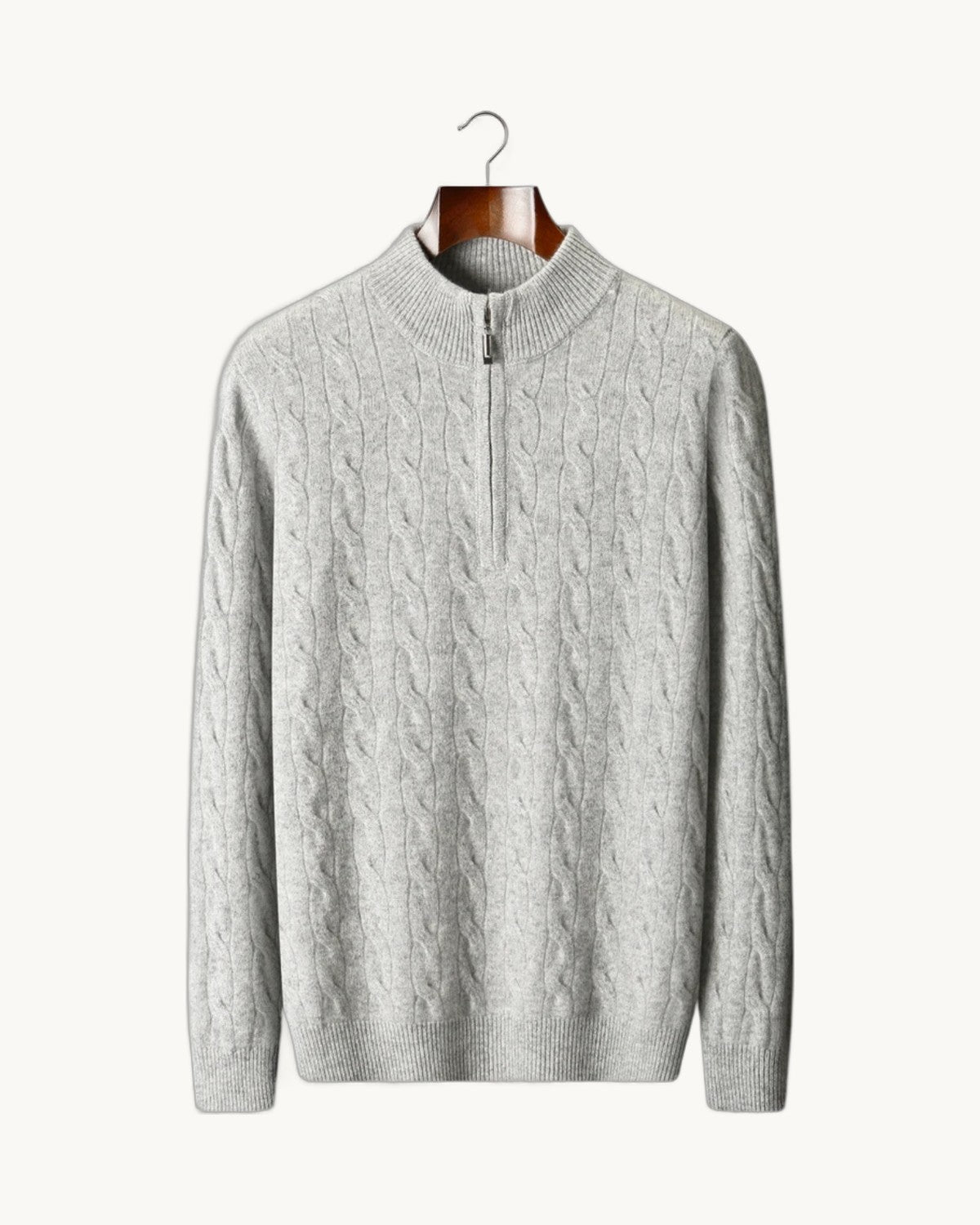 Sestriere Merino Cable Half-Zip in Light Gray