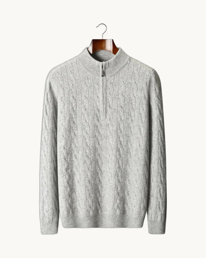 Sestriere Merino Cable Half-Zip in Light Gray