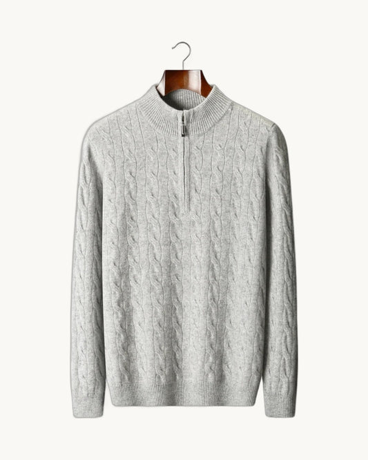 Sestriere Merino Cable Half-Zip in Light Gray