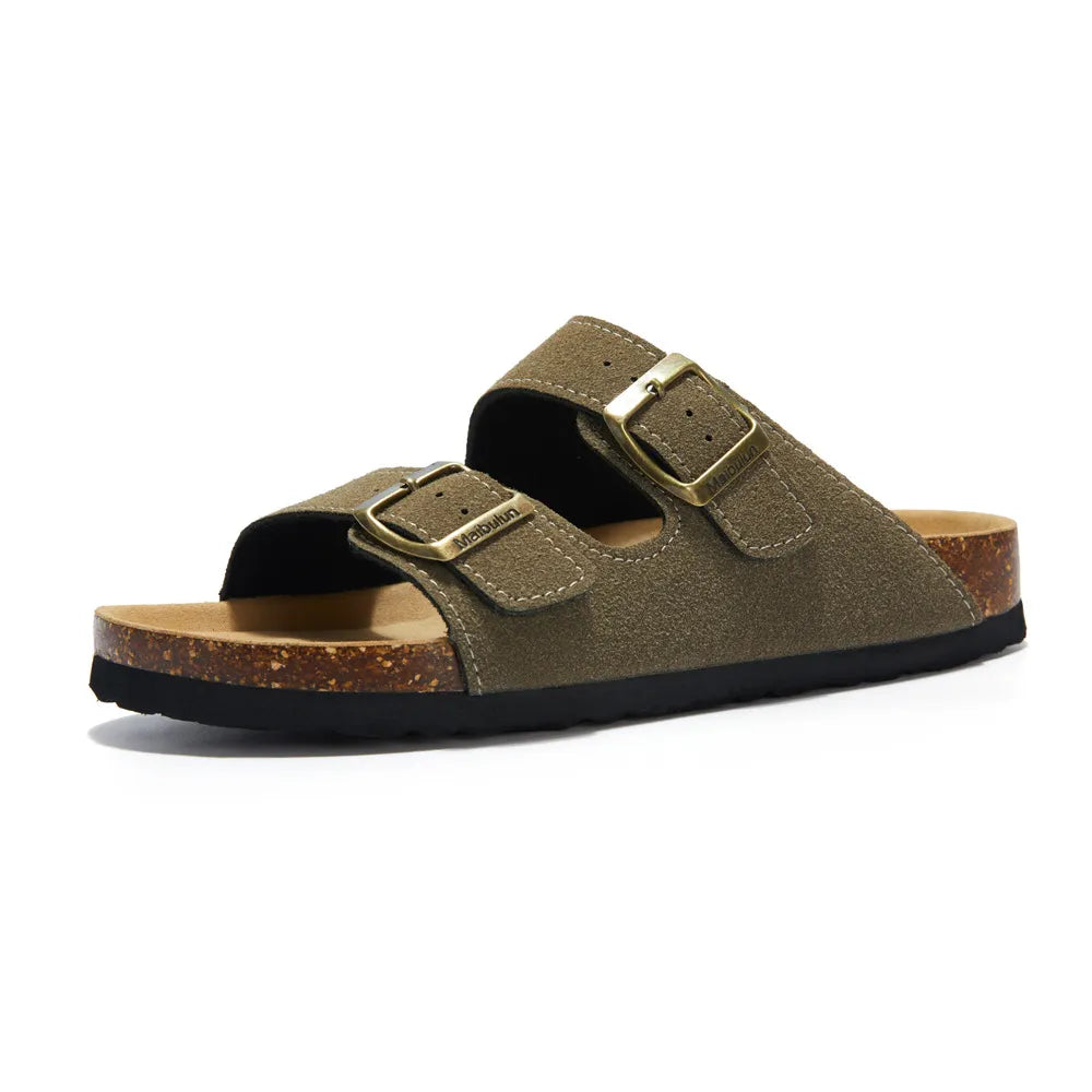 Siena Suede Two-Strap Sandal in Moss Green