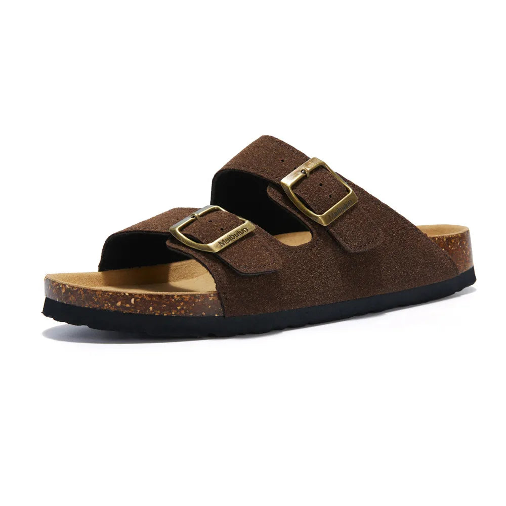 Siena Suede Two-Strap Sandal in Dark Brown