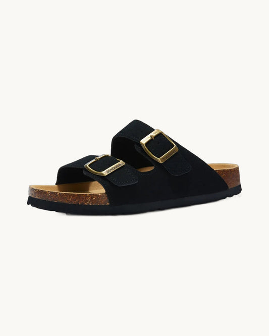 Siena Suede Two-Strap Sandal in Black