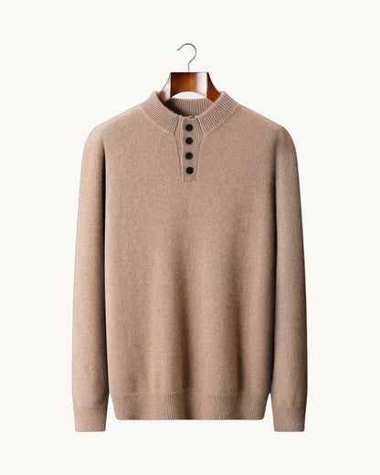 Verona Cashmere Button-Neck Sweater in Beige