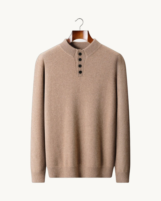 Verona Cashmere Button-Neck Sweater in Beige